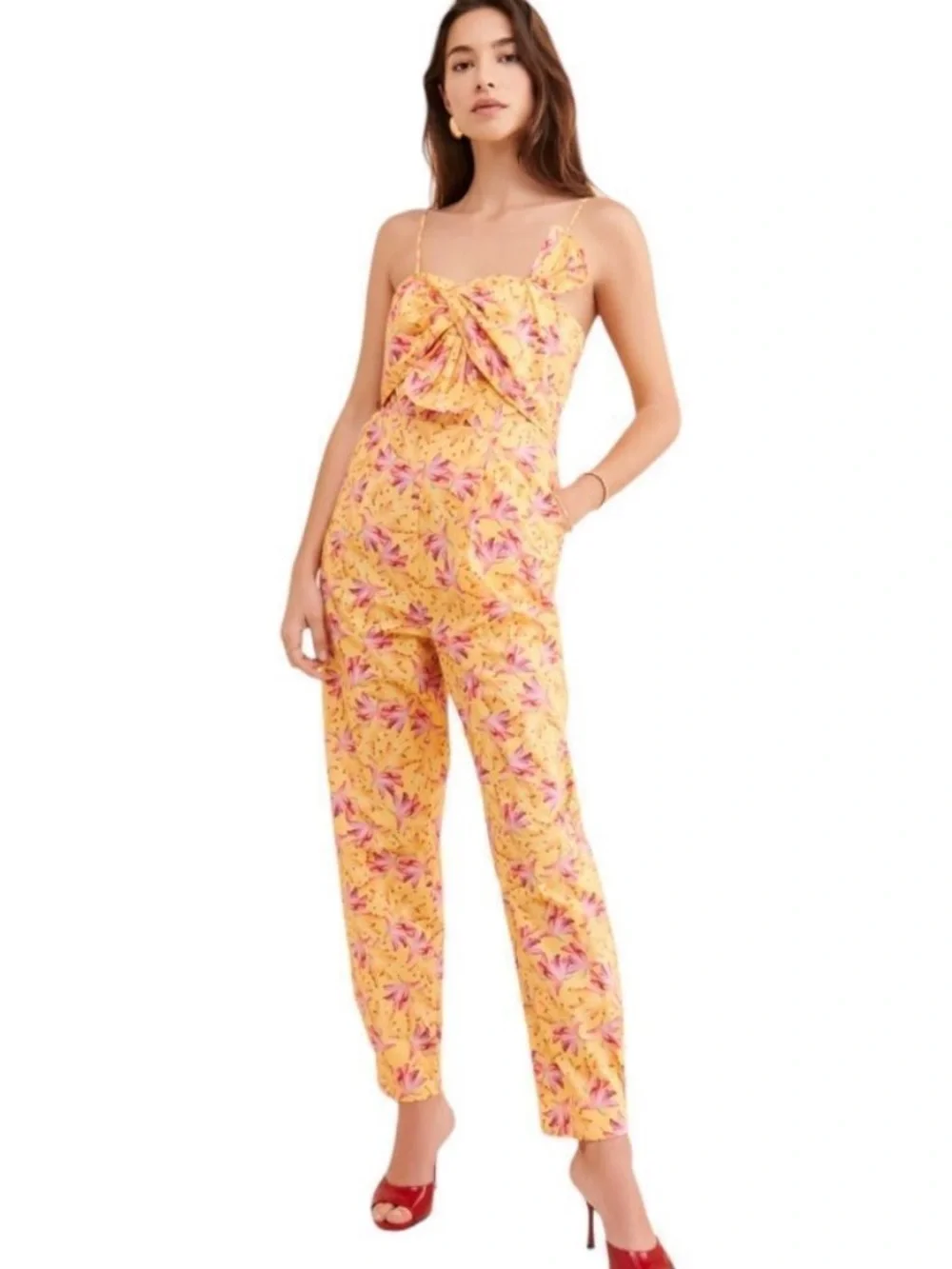 Farm Rio banana sunshine bow top jumpsuit womens S NWT yellow